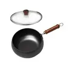Fine Iron Wok Pan Stir Fry Wok Set Transparent Lid Non-Stick Flat Bottom 24cm