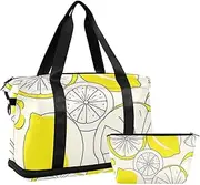 Sketch Lemon Yellow Summer Sports Tote Gym Bag Carry On Shoulder Weekend Tote with Toiletry Bag for Hiking Multifunctional, Sketch lemon yellow summer, 1 size