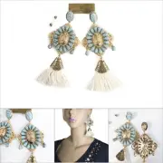 SAMANTHA WILLS Grand Drop Earrings Tassel Tropical Turquoise Gold Pouch