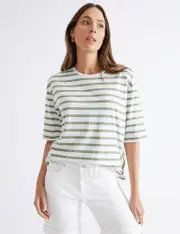 [Katies] Katies Elbow Sleeve Stripe L