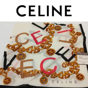 【皮老闆二店】 新古真品 CELINE手帕 絲巾 女用手帕 精品手帕 58*58 未使用 狀況不錯 100%絲 T257