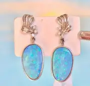 GIA THE COLOR! Glacier Bay Opal 14k white gold Diamond Earrings See Video Dangle