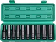 1/2Inch Drive Hex Impact Socket Set 10-Piece Deep Socket Metric Sizes 8-24mm CR-V Material with Storage Box Black 10pcs&8-24mm