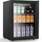 68 Cans Beverage Refrigerator Cooler, 1.7 Cu.Ft Mini Fridge Glass Door Drink Coo
