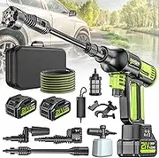 Battery Pressure Washer, highsam Pressure Washer 4-Speed Mode Max 120Bar, Mobile Pressure Washer with 2 x 4.0Ah Batteries, 6-in-1 and 180° Rotating Nozzle, Foam Sprayer, 5 m Hose, Cleaning Irrigation