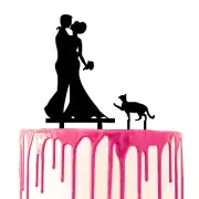 CARISPIBET cake toppers groom and bride kissing hugged with a pet cat
