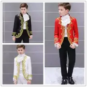 Boys Kids Embroidery Suit Jacket Blazer Pants Retro Costume Fancy Dress 2 Pcs