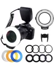 PLOTURE Flash Light W/ LCD Display Adapter Rings Works With Canon, Nikon & DSLR