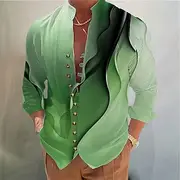 Men's Gradient Waves Shirt Stand Collar Shirt Long Sleeve Casual Vacation Daily Wear Going out Spring Fall Mandarin Collar Band Collar Button-Down Linen Like S
