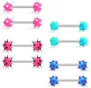 [Ruifan] 14G 9/16Inch Silicone Soft Spike Ball Nipple Tongue Shield Ring Barbell Body Piercing Jewelry Retainer