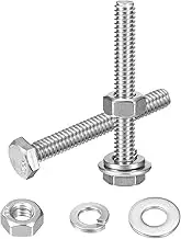 uxcell 20 Set Hex Head Nuts and Bolts Assortment Kit, 304 Stainless Steel 1/4-20 x 2 Hex Head Bolts with 1/4" Nuts and Washers for Construction, Machinery Manufacturing