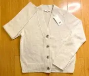 VINCE CASHMERE SHRUNKEN BUTTON CARDIGAN in HEATHER WHITE NWT $375 TAG SIZE L