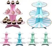 6Pcs 3 Tiered Cardboard Cupcake Stand Round Dessert Tower Cardboard Dessert Holder Easy Access Cupcake Holder Easy to Move Paper Cake Stand for Party