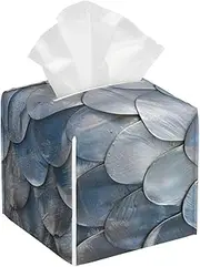 Silver Fish Scale Print Tissue Box Cover Waterproof Square Decor for Bathroom Kitchen Living Christmas