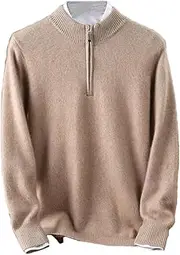 [Hamthuit] Men Thick Soft Warm Long Sleeve Sweater Men's Semi High Neck Zipper Knitted Pullover Casual Business Warm Sweater