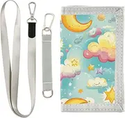 [Yoogain] Cartoon Blue Sky Moon Cloud Stars card holder wallet for men for credit cards pop wallets for men with lanyard, cartoon blue sky moon cloud stars, 1 size, Fashion