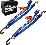 Boat Tie Down Straps to Trailer (Pack of 2) - 2,400lbs Break - 1" x 2.5’ Heavy Duty Ratchet Boat Straps - UV Treated Boat Transom Tie Down Straps - Jet Ski Tie Down Straps - Made in New Zealand