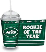 Rico Industries NFL Football New York Jets Rookie of The Year 12oz Acrylic Tumbler, Officially Licensed Youth Double Wall Tumbler with Swirly Straw