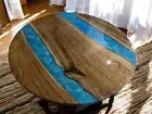 Blue Round Epoxy Resin Coffee Table Top Console Bar Hallway Furniture Luxury Art