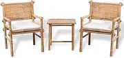 3 Piece Bistro Set with Cushions Bamboo, Garden Furniture Sets
