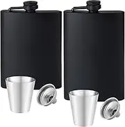 GADIEDIE 12oz+8oz Flask for Liquor for Men Matte Black Stainless Steel Leakproof Funnel and Cups, with Never-Lose Metal Cap, Drinking Flasks for Wedding Party Gift Outdoor Activities