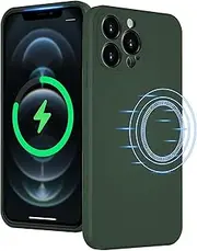 [UEEBAI] Liquid Silicone Wireless Charging Phone Case for iPhone 14 Pro Max 6.7 inch, Built-in Magnets Compatible with MagSafing Faster Charging Slim Fit Soft Microfiber Cover - Dark Green