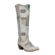 Corral Ladies White & Turquoise Embroidered Firebird Tall Western Boot Z5409