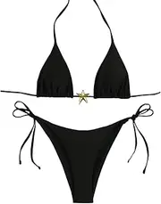 [DRHOM] Triangle Bikini Set for Women Halter Top High Cut Side Tie Bikini Bottom 2 Piece Summer Holiday Swimsuit Swimwear