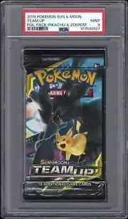 2019 POKEMON SUN & MOON TEAM UP SEALED FOIL PACK PIKACHU & ZEKROM PSA 9 MINT