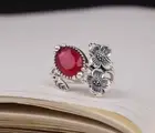 Natural Ruby Gemstone Ring Adjustable Women Ring 925 Silver Flower Ring