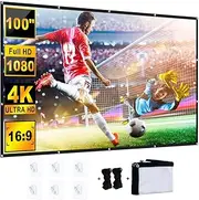 YiYunTE Projector Screen 100 Inch, Indoor Outdoor Projector Screen with 16:9 HD 4K Screen, Portable Foldable Projection Screen Projections Movies Screen for School Home Theatre Cinema Office Party