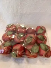 NOS 12 Faux apples 2" Red Plastic W/leaf stem 1dz Artificial fruit Decor Crafts