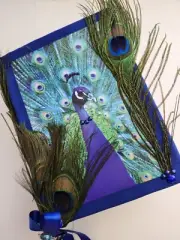 ROYAL PEACOCK Handmade Junk Journal Genuine Peacock Feathers & Jewel Tones NEW