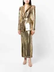 BNWT ALEX PERRY 'Denton' Gold Sequin Embellished High Rise Maxi Skirt - Size 6 -
