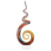 Hand Blown Abstract Rainbow Swirl Sommerso Art Glass Sculpture - 12" Tall