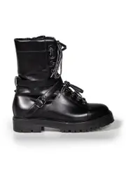 Black Leather Mountain Combat Boots