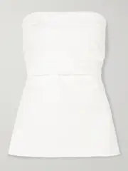 [ST. AGNI] ST. AGNI - Strapless Tie-back Ruched Cotton-blend Top - Off-white - large large Off-white