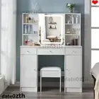 White Dressing Table Vanity Stool Set LED Lighting Mirror Dresser Bedroom Makeup