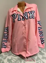 Victoria's Secret Lt. Pink Sherpa Lined Anorak Jacket sz Small White Navy Logo