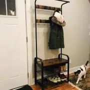 Coat Rack, Hall Tree with Shoe Bench for Entryway, Industrial Accent Furniture w