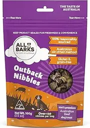 ALL BARKS Outback Nibbles - 100% Real Aussie Beef - Natural, Grain-Free, Australian Dog Treats - Snacks, Training or Rewards for Dogs - 100g