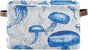 Blue Jellyfish Storage Fabric Bins, Rectangle Collapsible Box with Handle, Set of 2