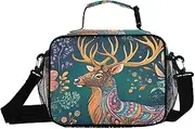 Elk Floral Art Insulated Lunch Box for Women Men - Ideal for Work, Picnics - Includes Adjustable Shoulder Strap