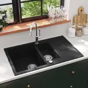 Granite Kitchen Sink Double Basin Black vidaXL