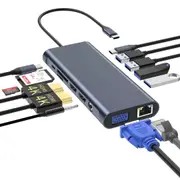 13 in 1 USB Type-C Hub USB3.0 HDMI VGA Audio AUX Ethernet SD TF Adapter Laptop
