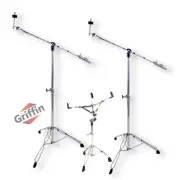 GRIFFIN Cymbal Stand & Snare Stand BUNDLE - Double-Braced Legs Hardware Mount