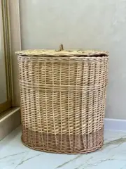 NEW!! wicker oval laundry hamper storage basket with lid natural rattan woven