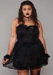 [Widow] Plus Night Take Caution Lace Mini Dress