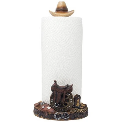 Decorative Country Western Paper Towel Holder with Cowboy Hat, Horse Saddle, Cow