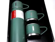 VACUUM FLASK SET FOR HOT OR COLD DRINKS 12H STAINLESS STEEL GREEN 500ML